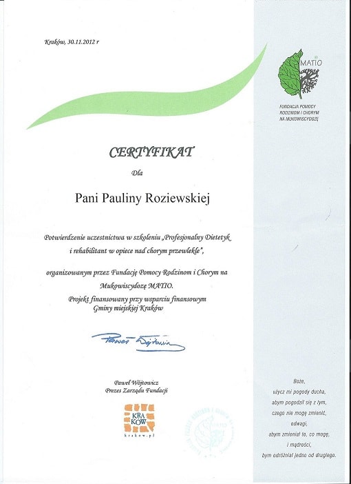 certyfikat Paulina Roziewska